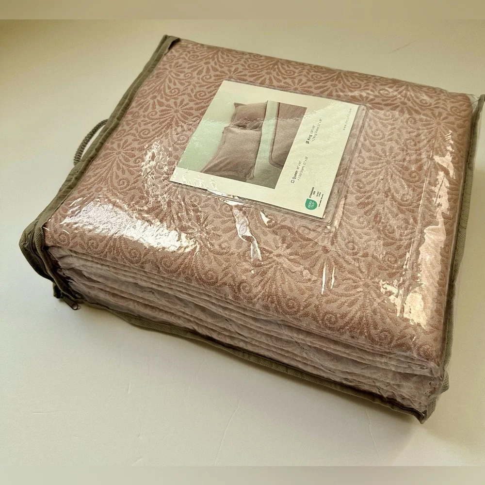 🎁Docofil White 3 Piece Duvet Set - Textured Pastel Pink/Mauve - King Size Cotton